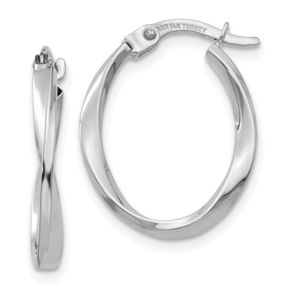14K White Gold Polished Oval Twist Hoop Earrings 18 L x 16 mm W